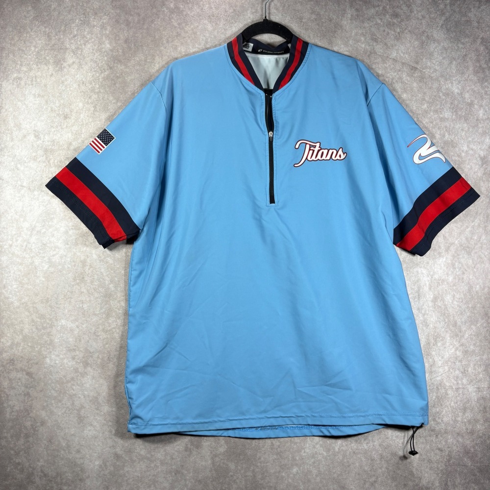 Titans Clemons Champro Pullover Mens Large Blue Short Sleeve 1/4 Zip Baseball